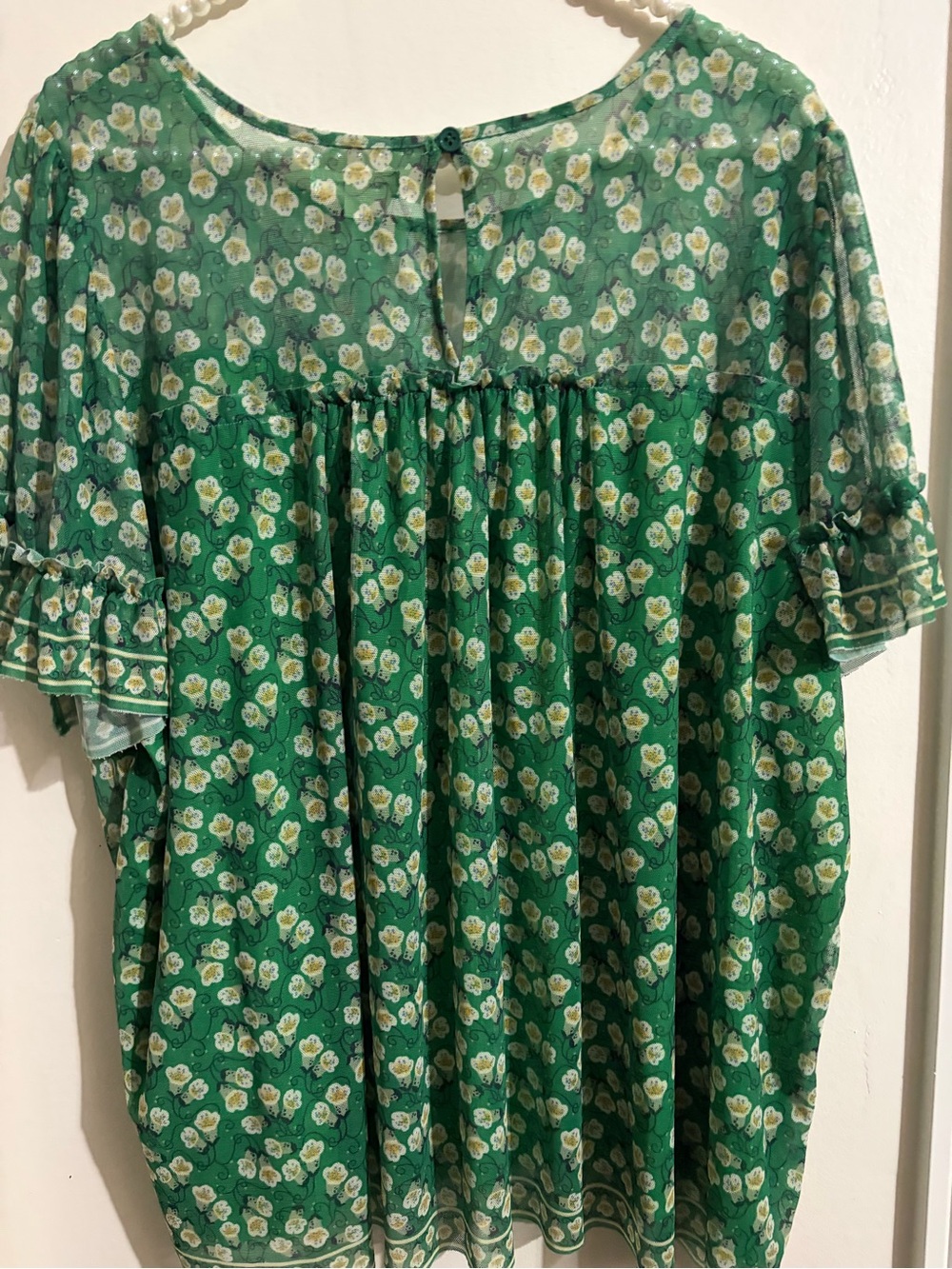 Max Studio Green Floral Ruffle Sleeve Blouse - Picture 8 of 10